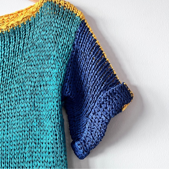 Vintage 80s Gabani Color-block Women's Open Weave Short Sleeve Sweater Size M - Picture 3 of 14